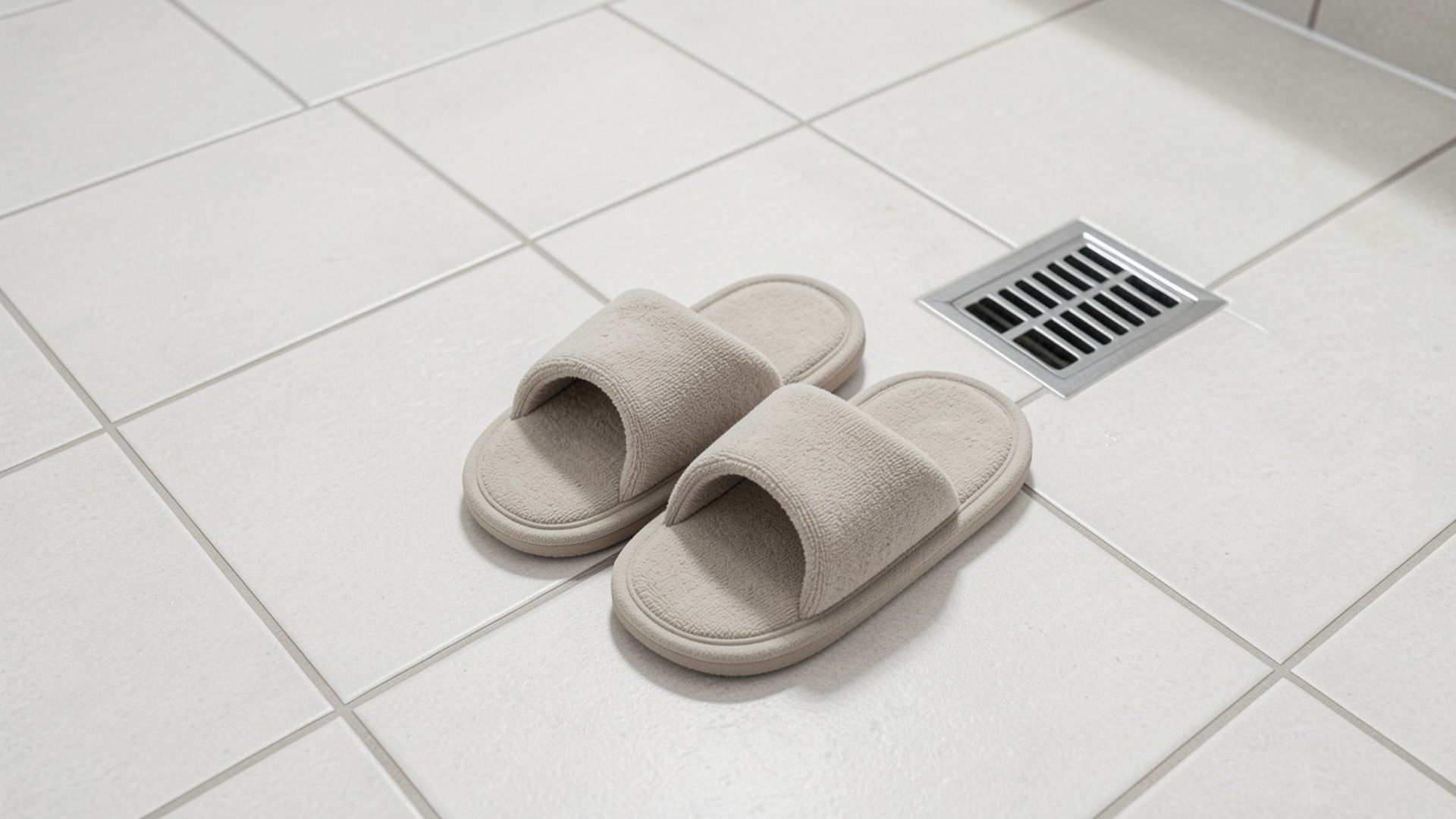 Kaymaz taban desenine sahip suya dayanıklı banyo terliğinin taban ve üst bant detaylarını gösteren yakın plan profesyonel ürü